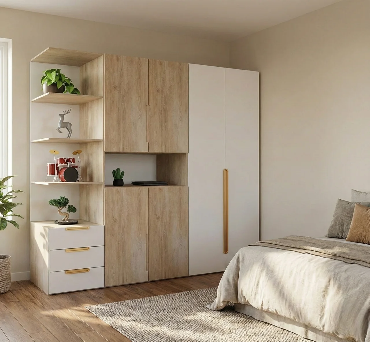 Armario empotrado en habitación con diseño moderno y acabados premium